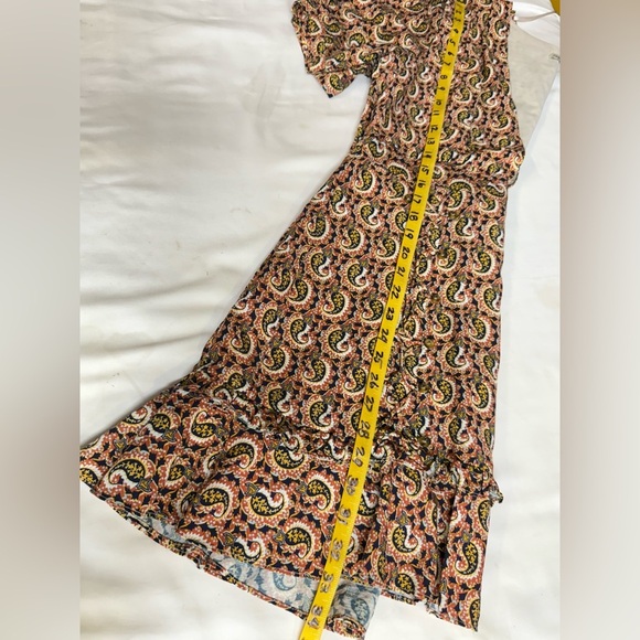 THE EAST ORDER Rust and black paisley deep V ruffle hem mini dress size L - Picture 16 of 16